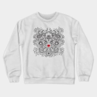 Black and White Vintage Stylised Octopus with Lips Crewneck Sweatshirt